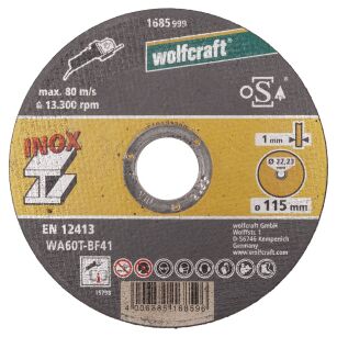 Tarcza korundowa 115x1 do cięcia stali nierdzewnej 10 sztuk, WOLFCRAFT