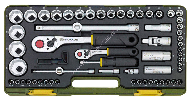 Zestaw kluczy nasadowych Proxxon 1/2 i 1/4 cala [65 elementów]