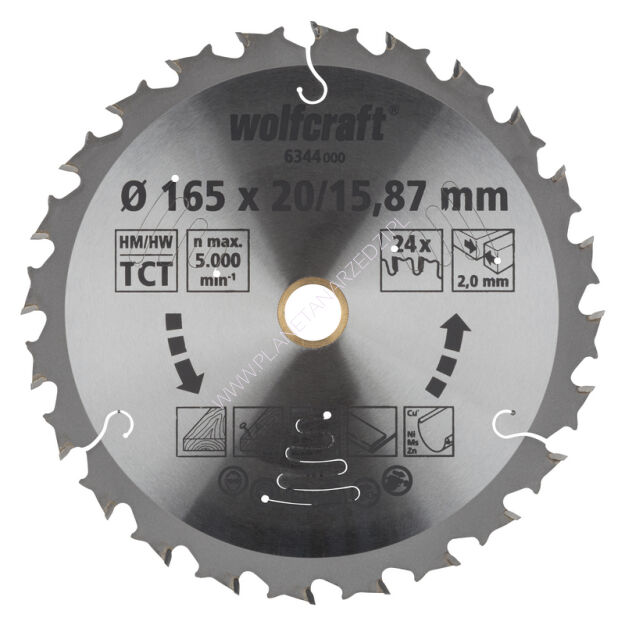 Tarcza HM do pilarek akumulatorowych 165 x 20/15,87 x 1,8 / ilość zębów: 24 seria lila Wolfcraft